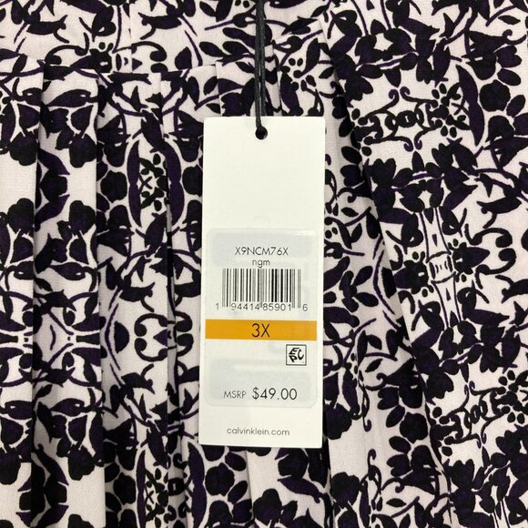 New Calvin Klein size 3X Black White Abstract Sleeveless Knit Stretch Top Office - Picture 3 of 11